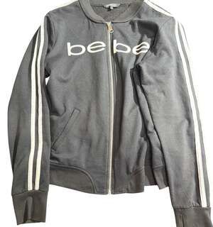 Bebe Sport Women's Black Track Jacket Logo Zip Up Bomber Fleece Lined Size L